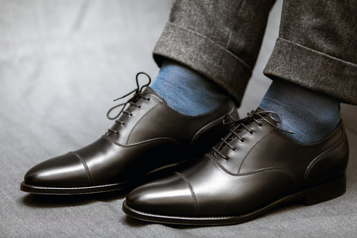 Socken | Marineblau & Himmelblau - Kaviar-Muster - Fil d'Écosse Baumwolle