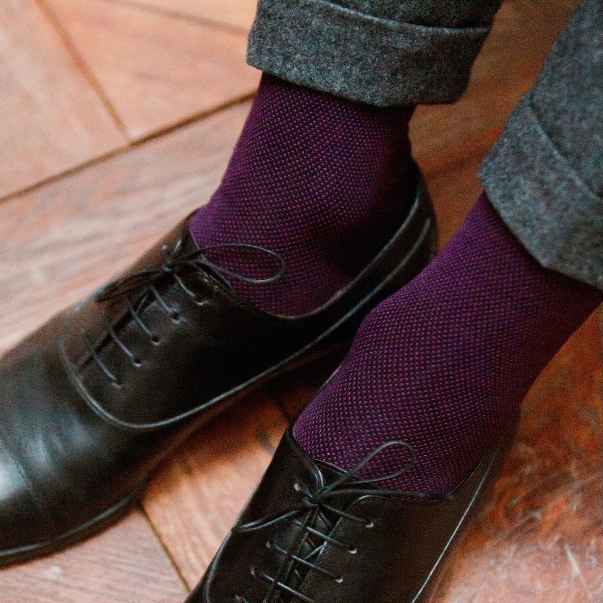 Short navy & purple socks - Super-strong Cotton lisle - Mazarin